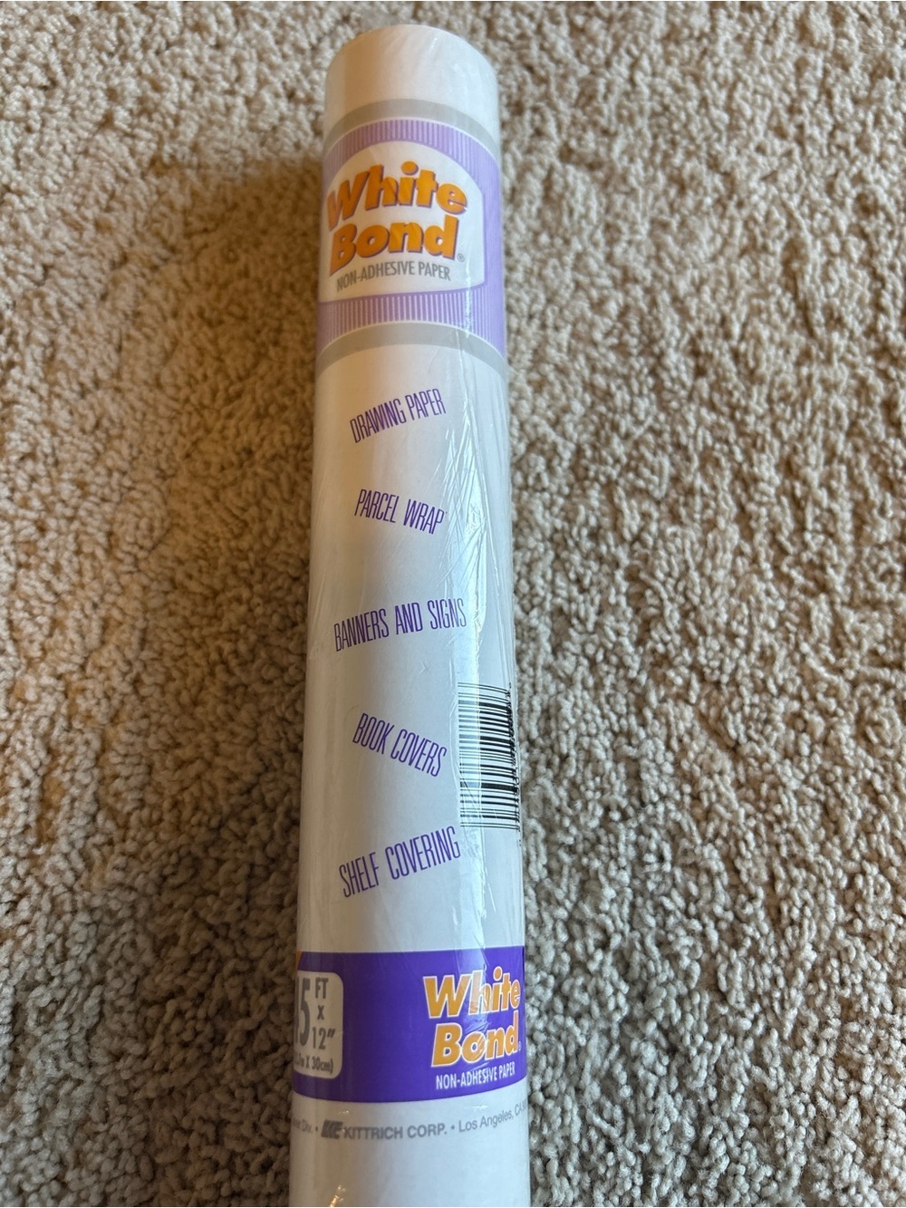 White Bond Non-Adhesive Paper Jumbo Roll 45 FT x 12" Kittrich NIP